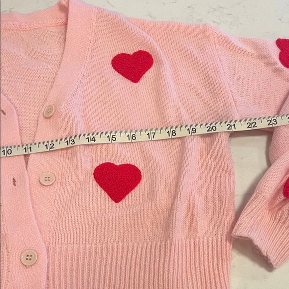 Pink Cardigan with Red Heart Accents - Picture 2 of 5